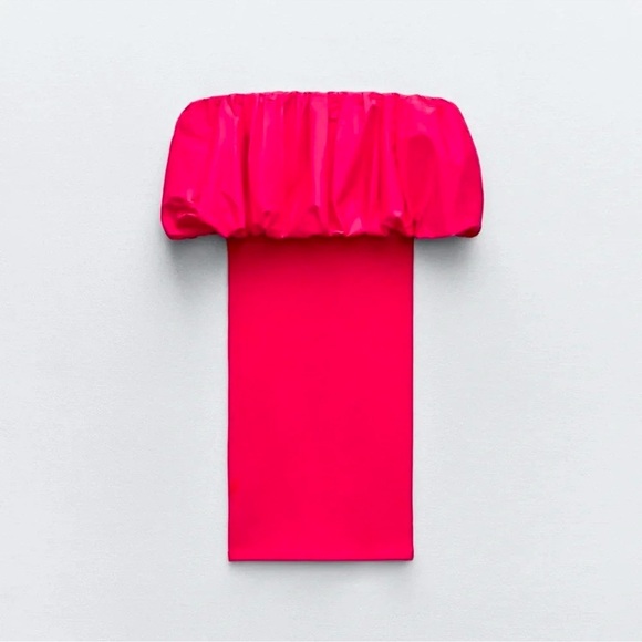 ZARA RASPBERRY OFF SHOULDER PINK MINI DRESS - Picture 6 of 10